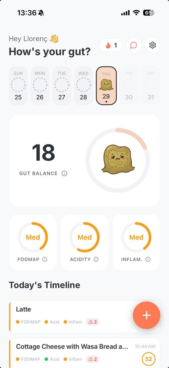 Debloaty app showing gut health tracking